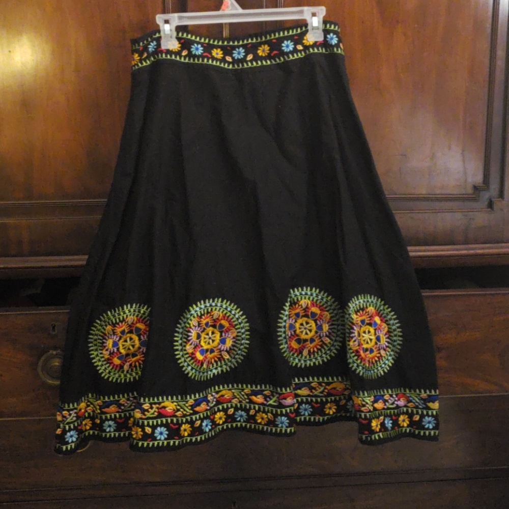 Black Embroidered Boho Skirt